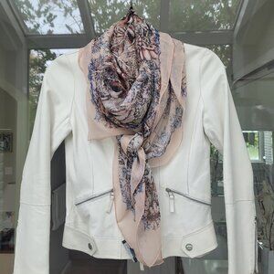 ALEXANDER MCQUEEN 100% silk chiffon scarf skulls-shells-bones-stars NUDE color